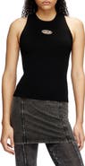 DIESEL® M-Caddix-Top Logo Cutout Sleeveless Rib Top