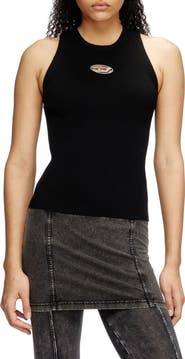 DIESEL® M-Caddix-Top Logo Cutout Sleeveless Rib Top