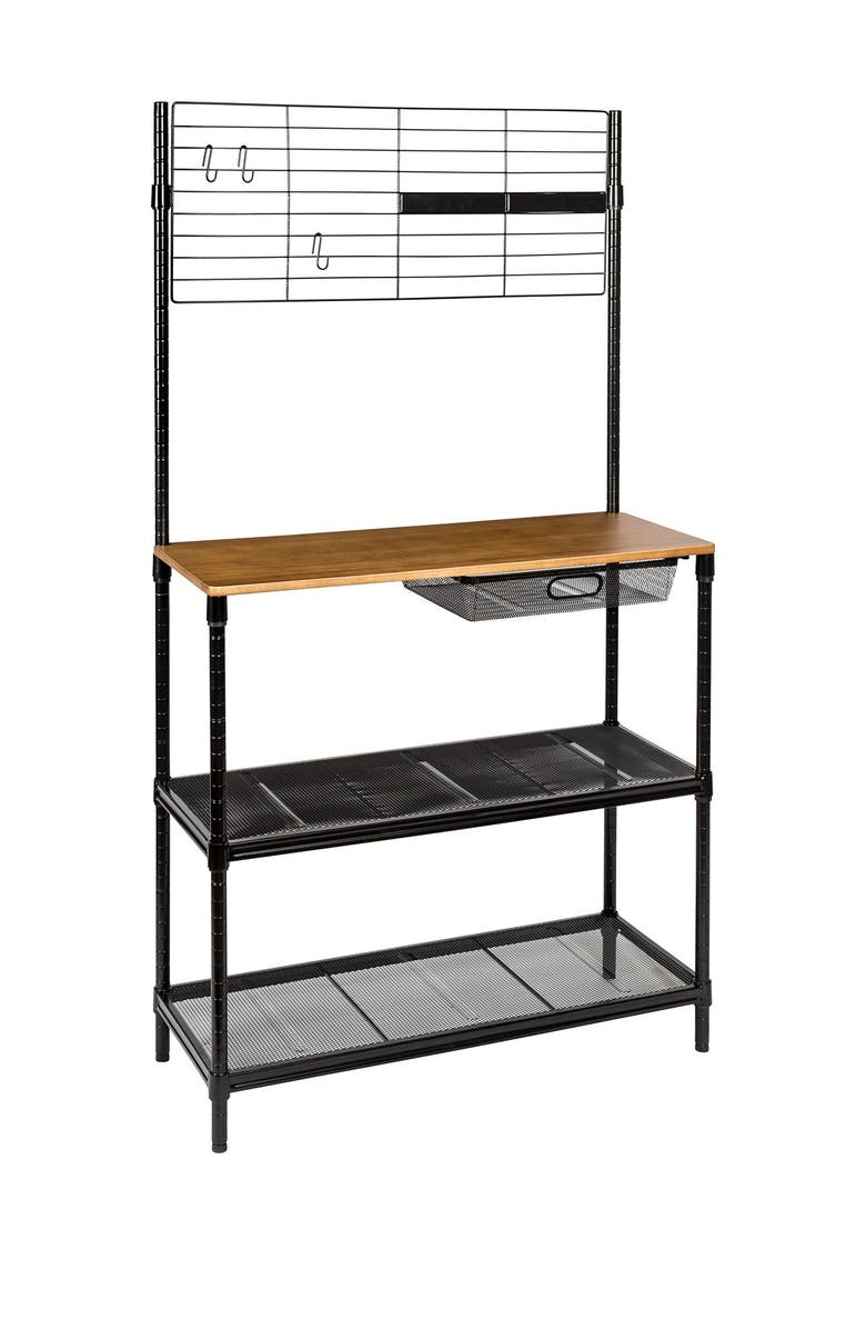 HONEY-CAN-DO Black/Wood Kitchen Bakers Rack, Alternate, color, 