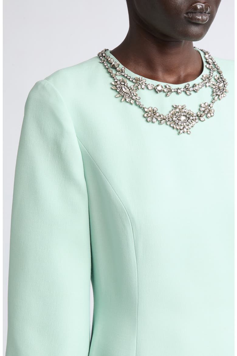 Rhinestone Embellished Wool & Silk Crepe Couture Cocktail Dress, Alternate, color, GREEN