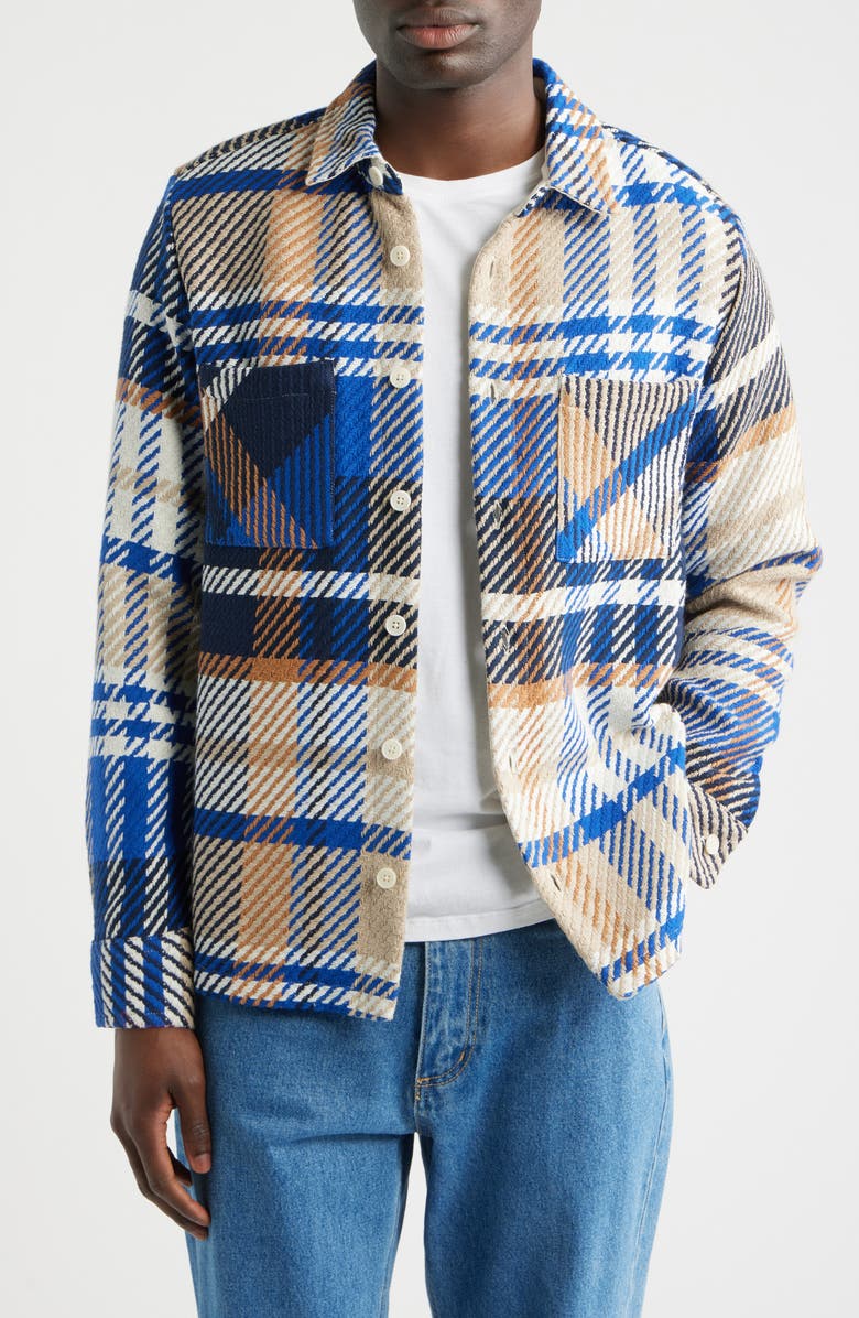 Wax London Whiting Plaid Overshirt, Main, color, Blue / Tan