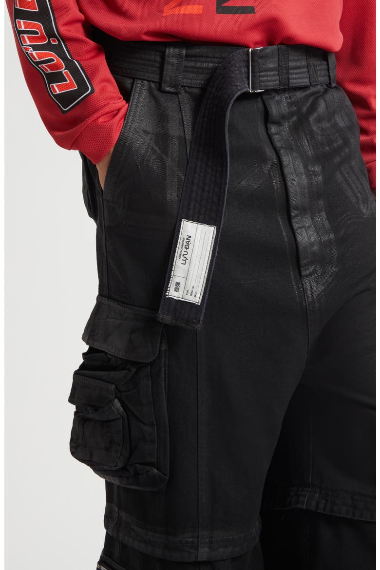 Convertible Belted Cargo Jeans, Alternate, color, COATED BLACK