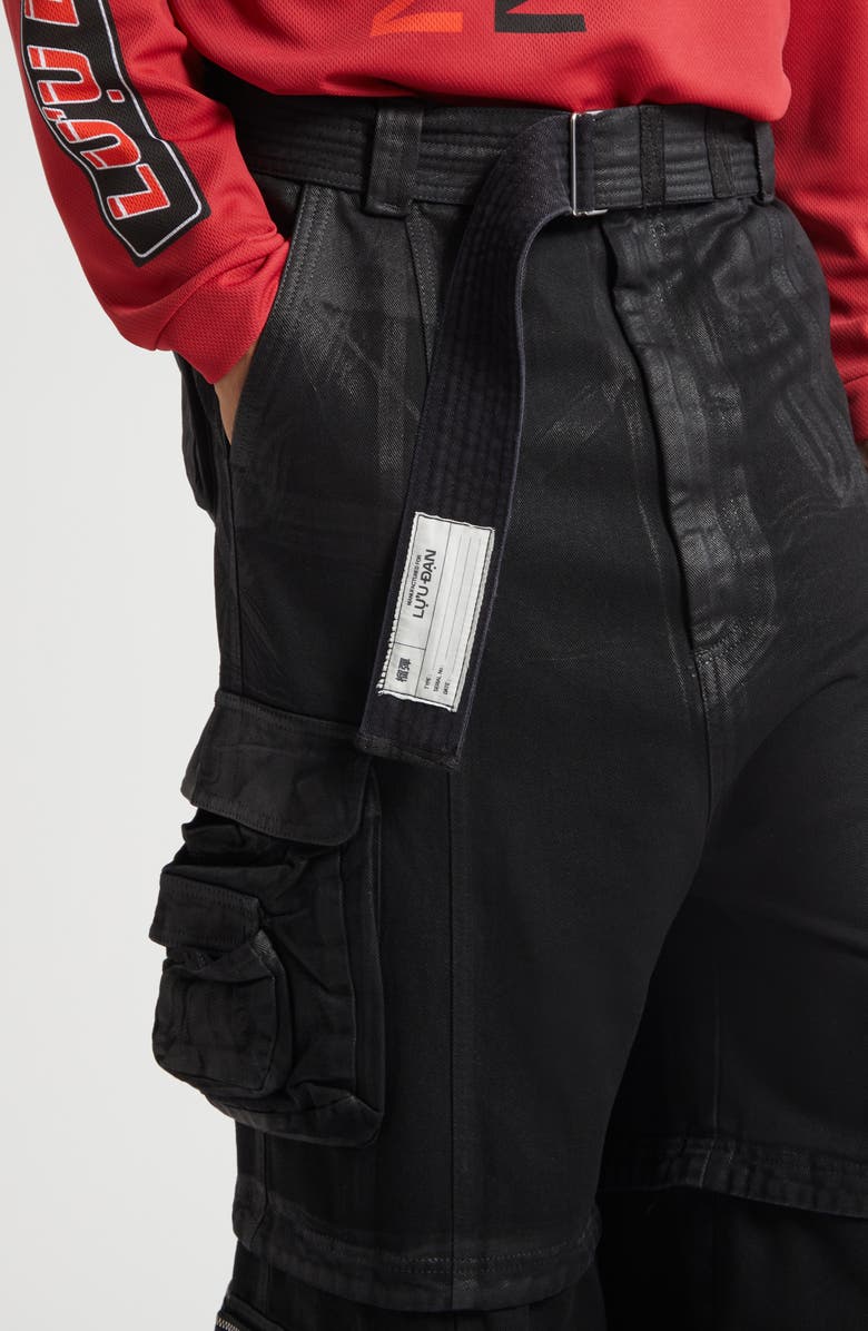 LU'U DAN Convertible Belted Cargo Jeans, Alternate, color, Coated Black