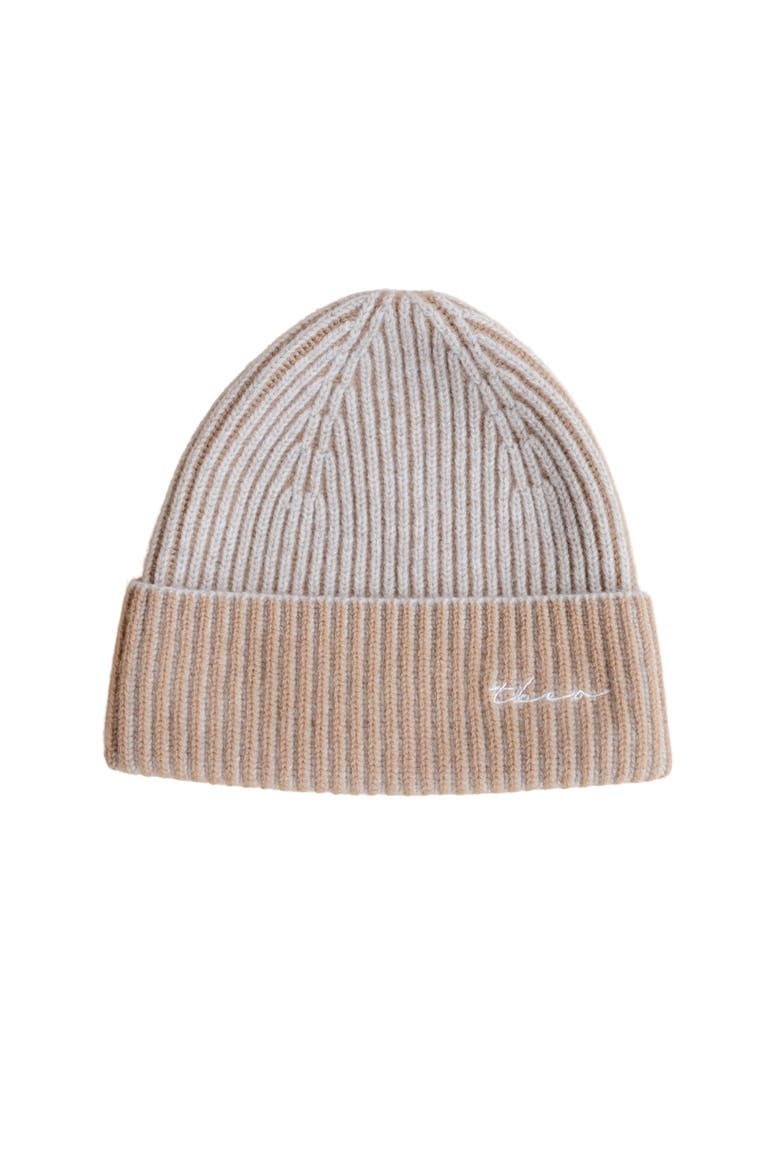 Cashmere & Merino Ribbed Two-Tone Beanie, Main, color, Oatmeal Two-Tone