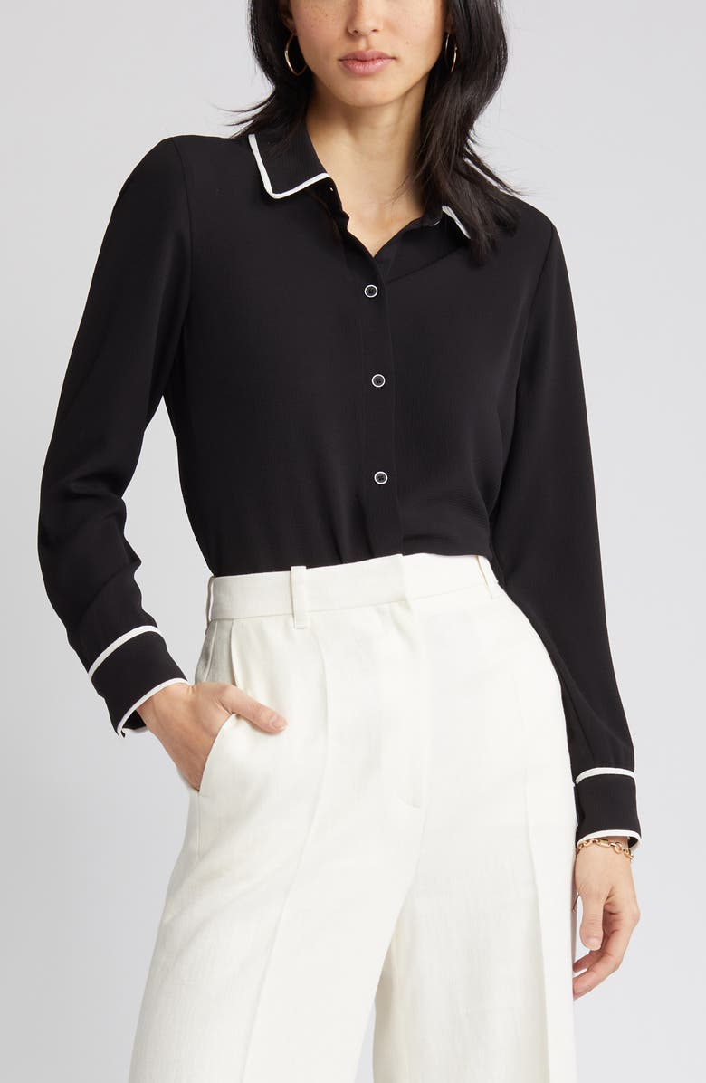 Halogen<sup>®</sup> Piped Detail Button-Up Shirt, Alternate, color, 