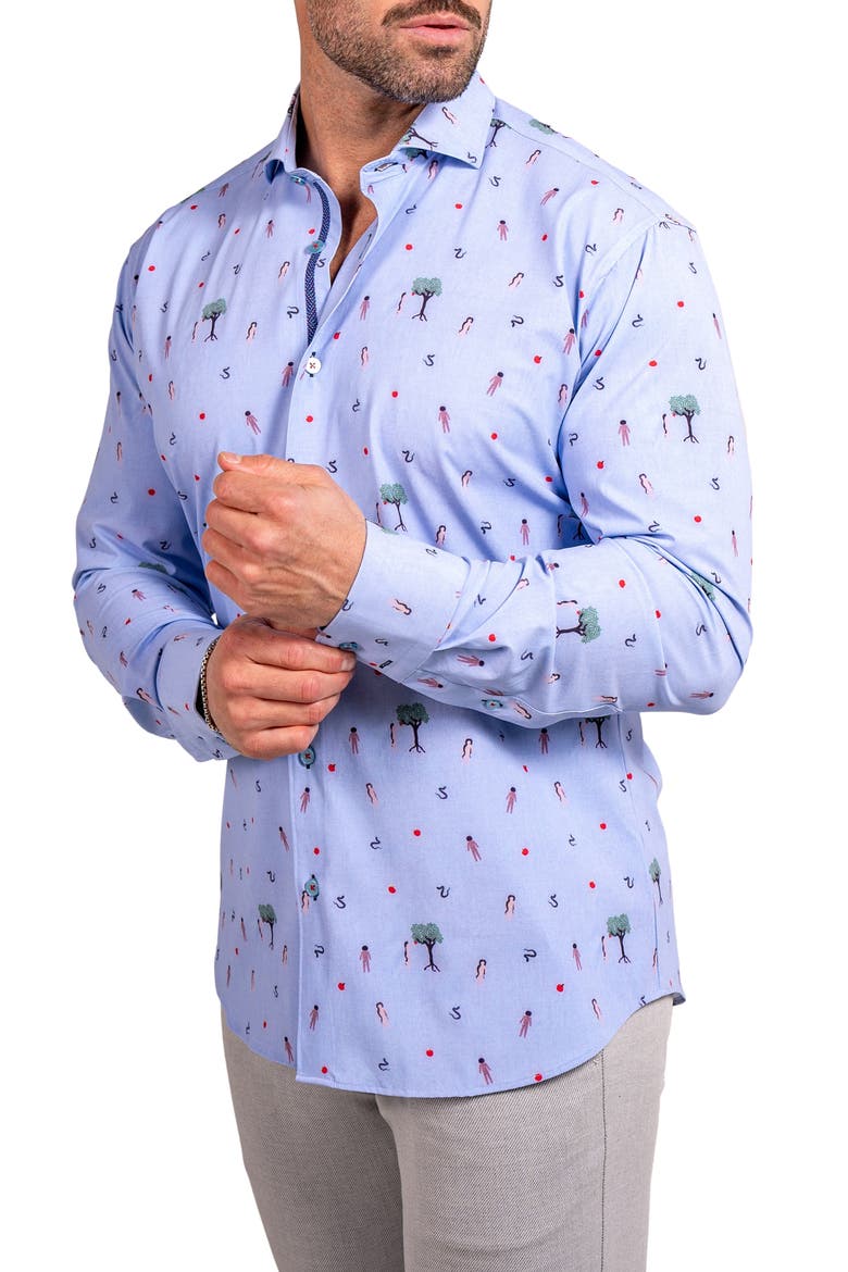 Einstein Stretch Ascension 0207 Eden Print Contemporary Fit Button-Up Shirt, Alternate, color, BLUE