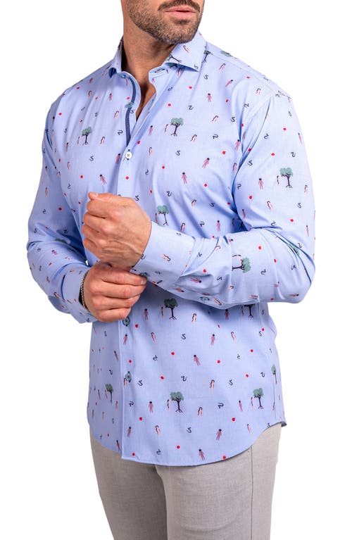 Maceoo Einstein Stretch Ascension 0207 Eden Print Contemporary Fit Button-up Shirt In Blue
