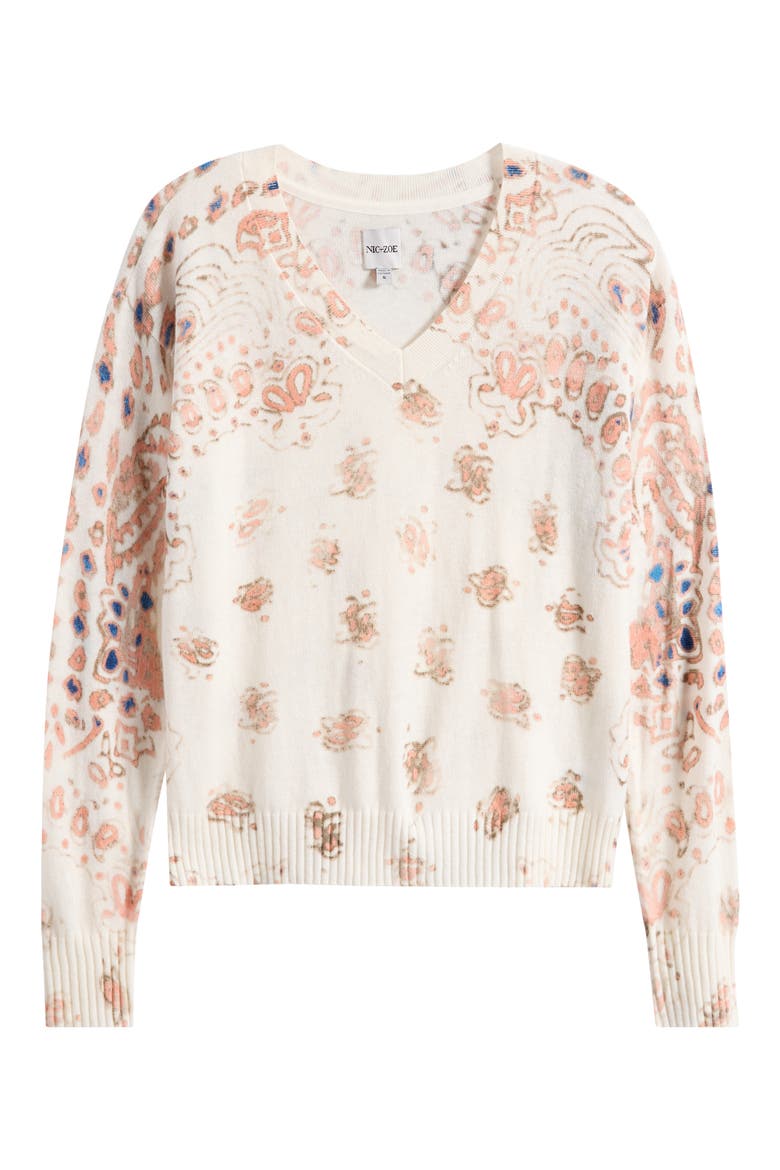 Paisley V-Neck Sweater, Alternate, color, PINK MULTI