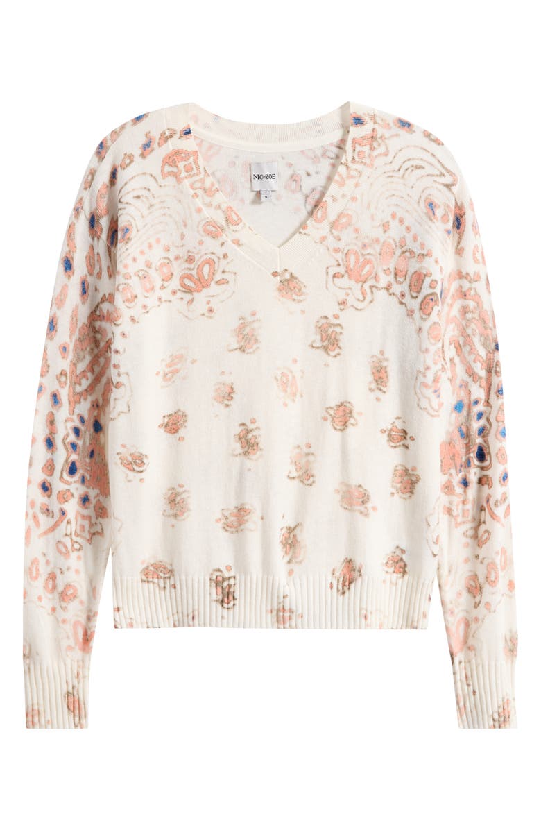 NIC+ZOE Paisley V-Neck Sweater, Main, color, Pink Multi