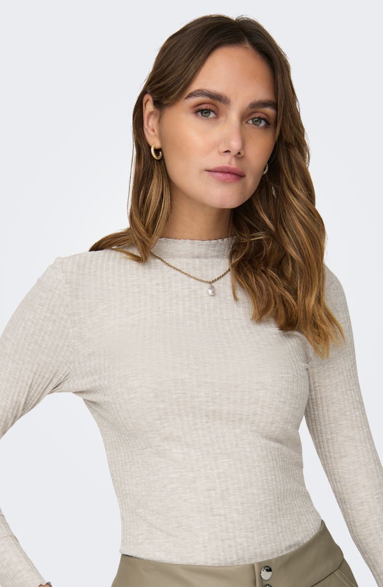 Only Emma Funnel Neck Ribbed Sweater, Alternate, color, Pumice Stone Melange