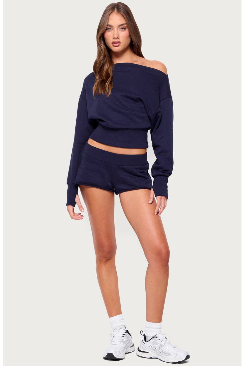 Hennie Off the Shoulder Sweatshirt, Alternate, color, NAVY