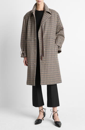 Vince Plaid Wool Blend Coat in Multi Check at Nordstrom Rack, Size X-Small