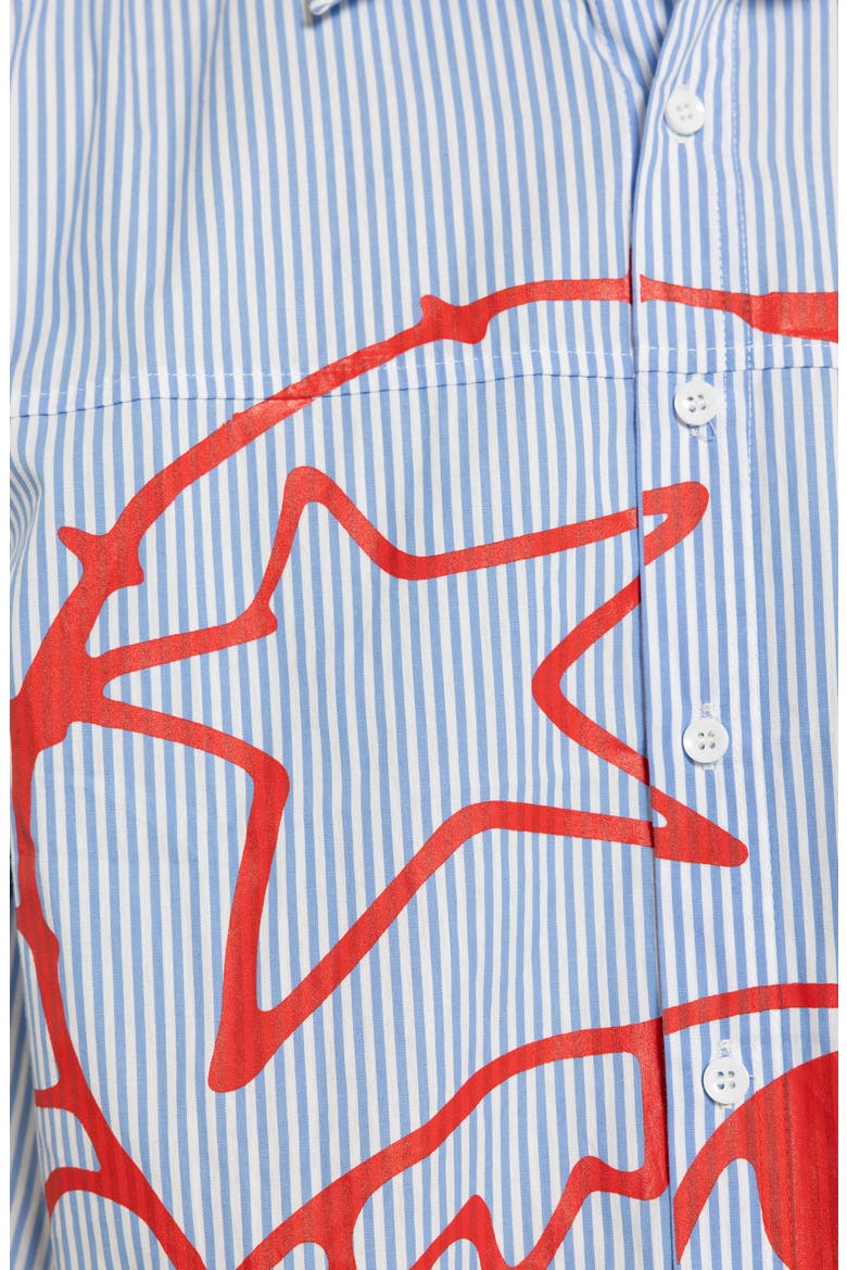 Poster Stripe Short Sleeve Graphic Button-Up Shirt, Alternate, color, BLUE