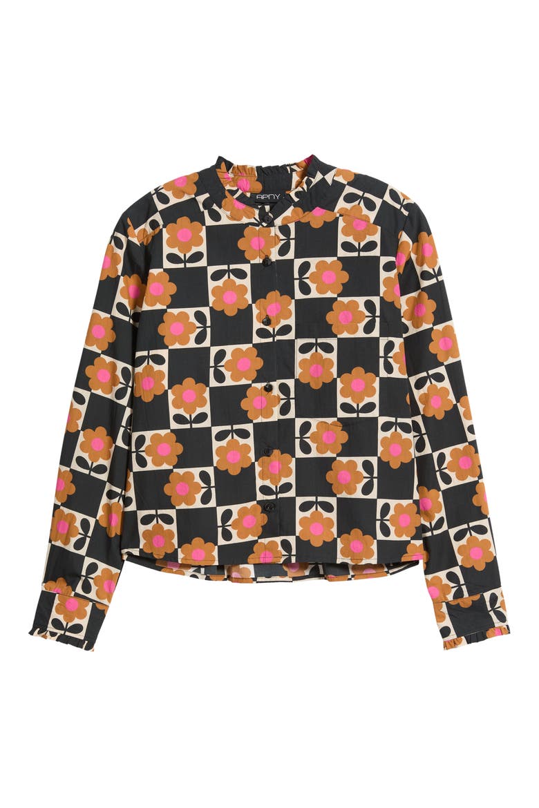 Floral Cropped Shirt with Ruffle Detail, Alternate, color, HOT COCOA BLOOM