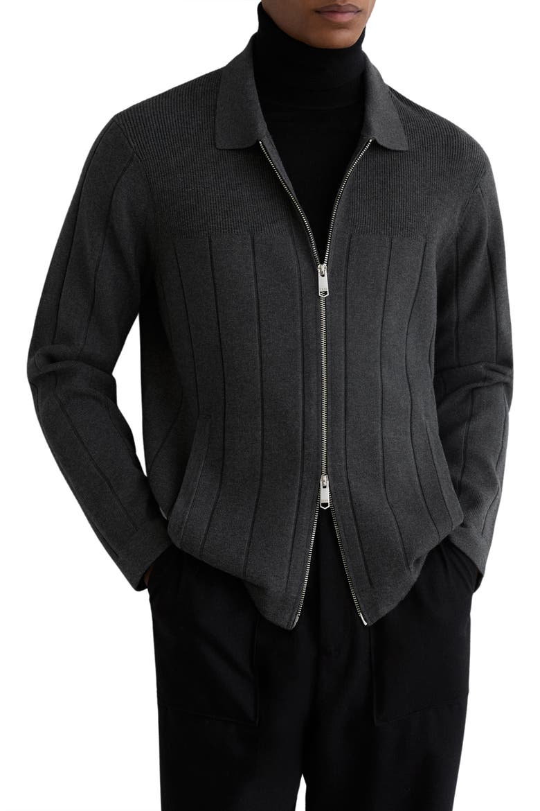 Cassius Wide Rib Zip Cardigan, Main, color, CHARCOAL MELANG