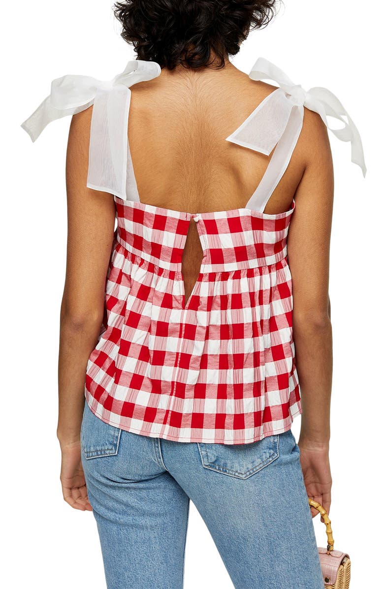 Topshop Gingham Tie Shoulder Tank Top, Alternate, color, 