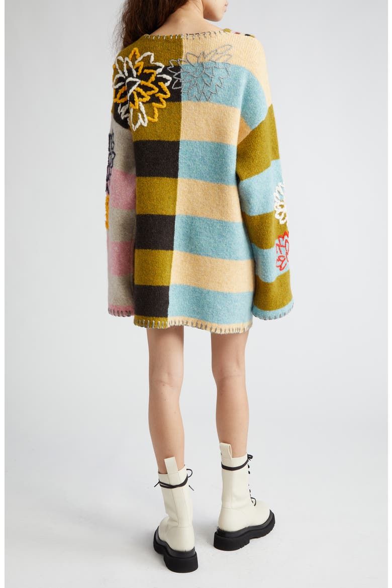Chryssy Kissy Embroidered Long Sleeve Wool Blend Sweater Dress, Alternate, color, SKY/ OLIVE