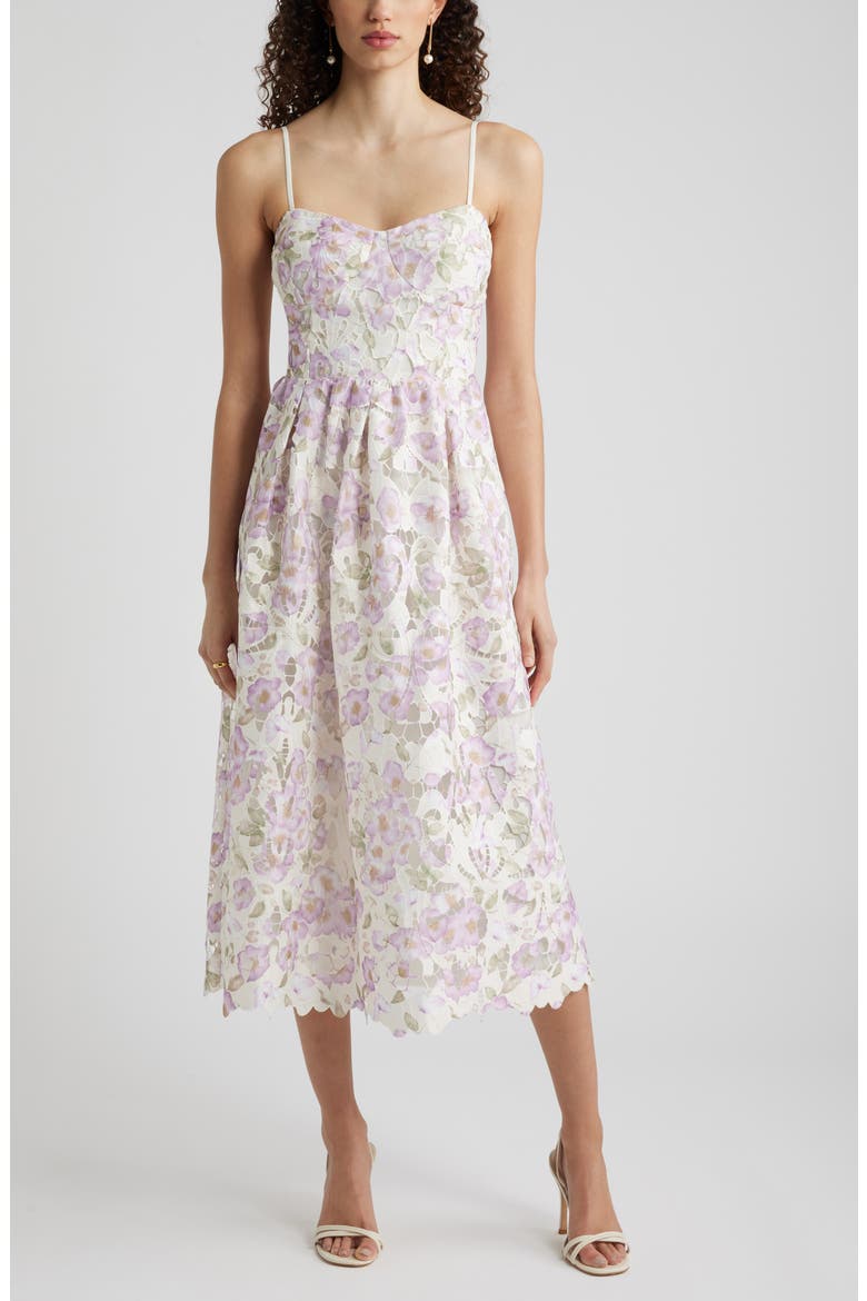 Print Lace Midi Sundress, Main, color, PURPLE FLORAL