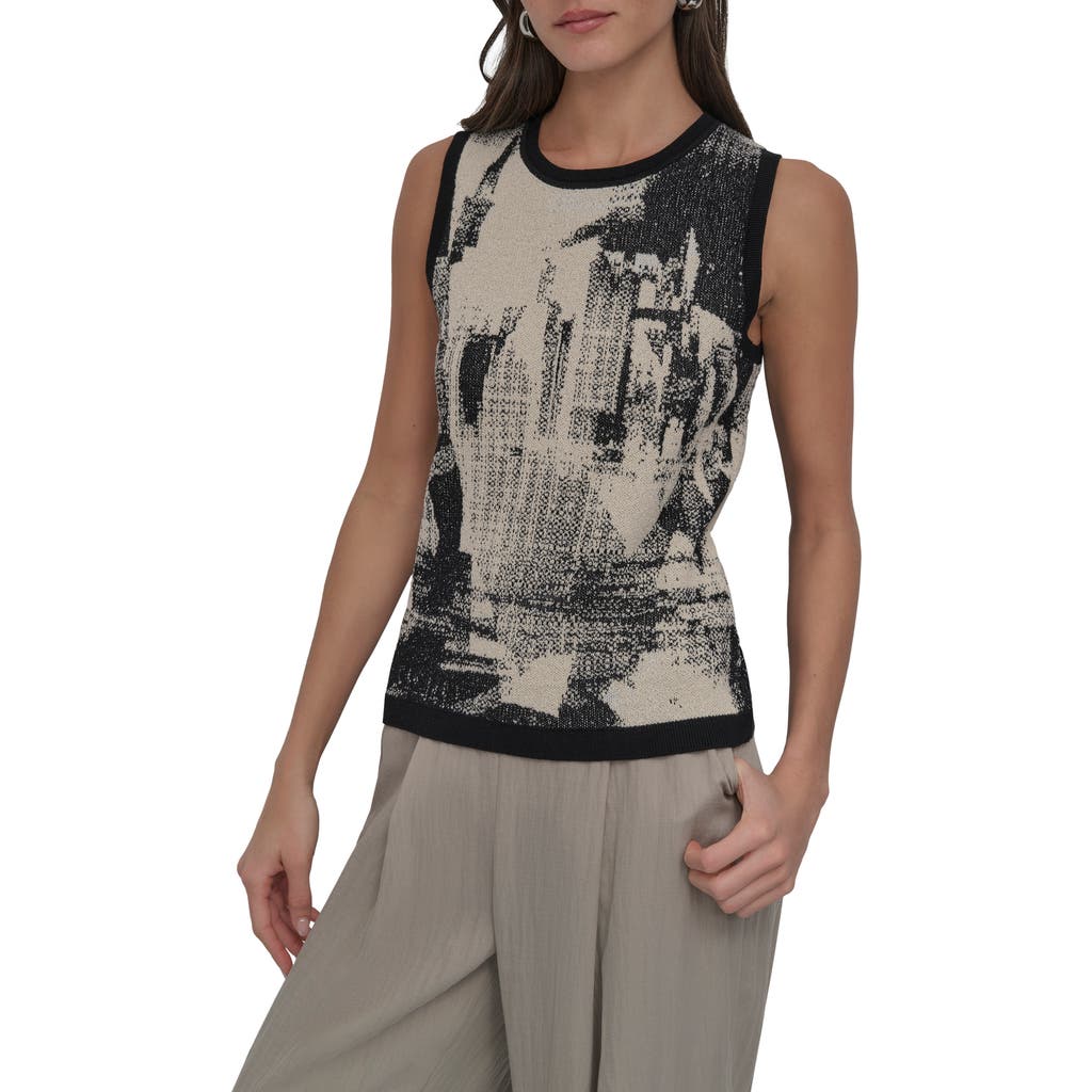 Shop Dkny Abstract Print Sleeveless Sweater In Skyline Collage