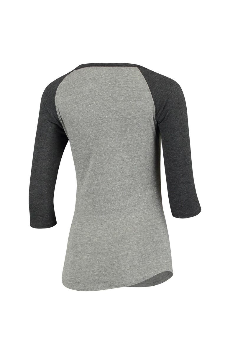 Outerstuff Women's Juniors Derek Carr Heathered Gray/Black Las Vegas Raiders Over the Line Player Name & Number Tri-Blend 3/4-Sleeve V-Notch T-Shirt, Alternate, color, 