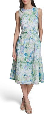KARL LAGERFELD PARIS Print Tie Back Midi Dress