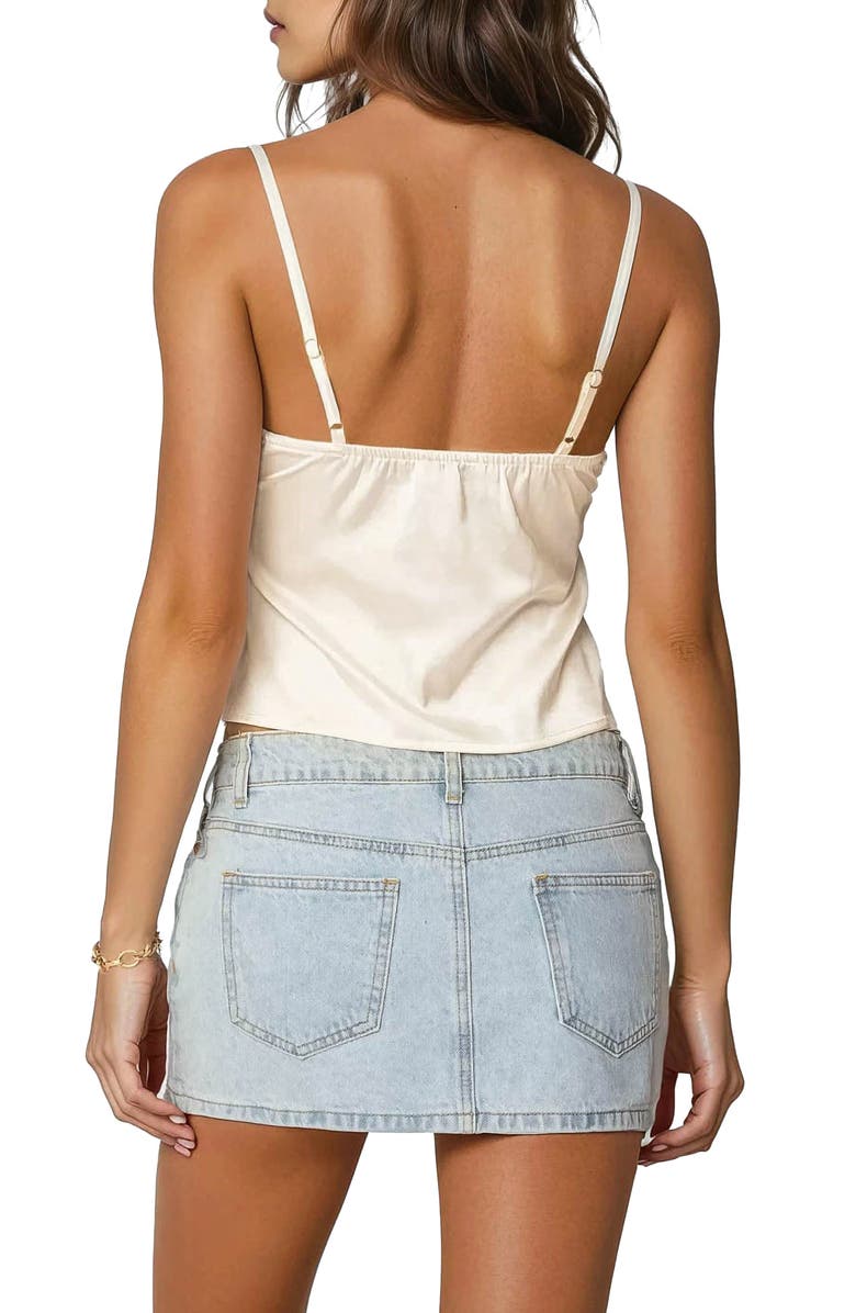 EDIKTED Tamar Lace Trim Satin Camisole, Alternate, color, Cream