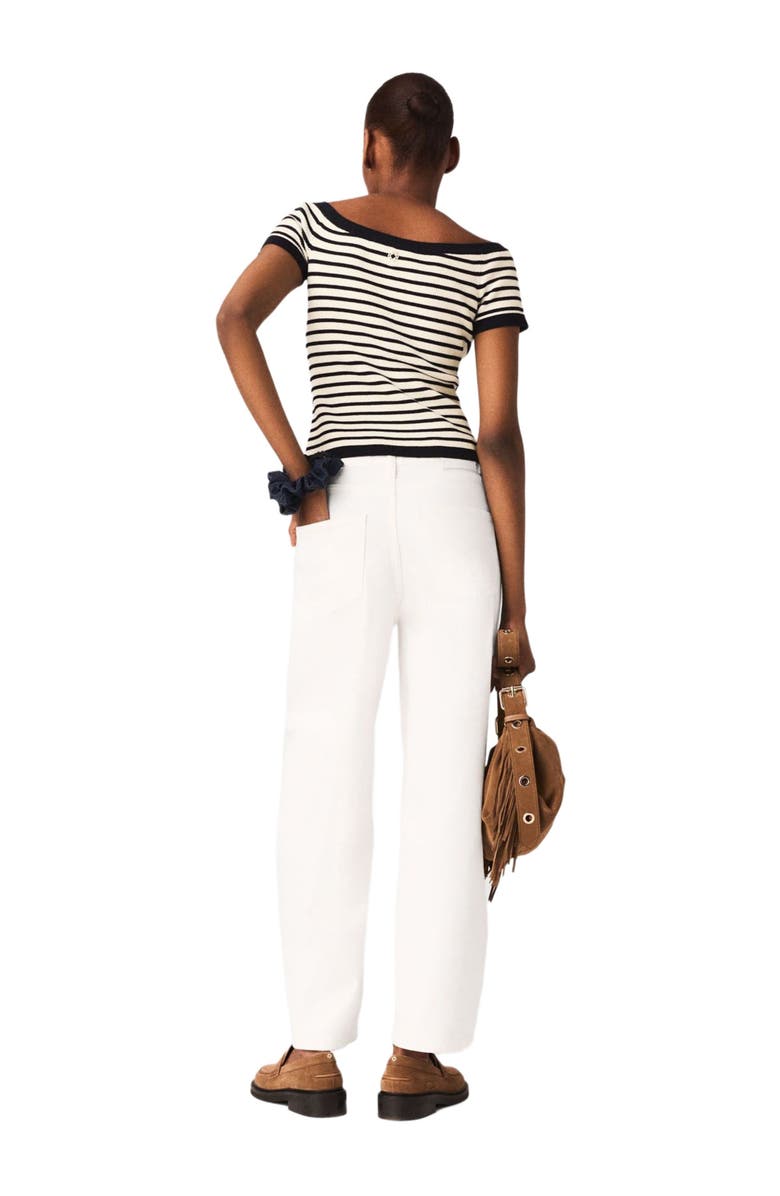 maje Rib knit top with boat neck, Alternate, color, Navy / Ecru