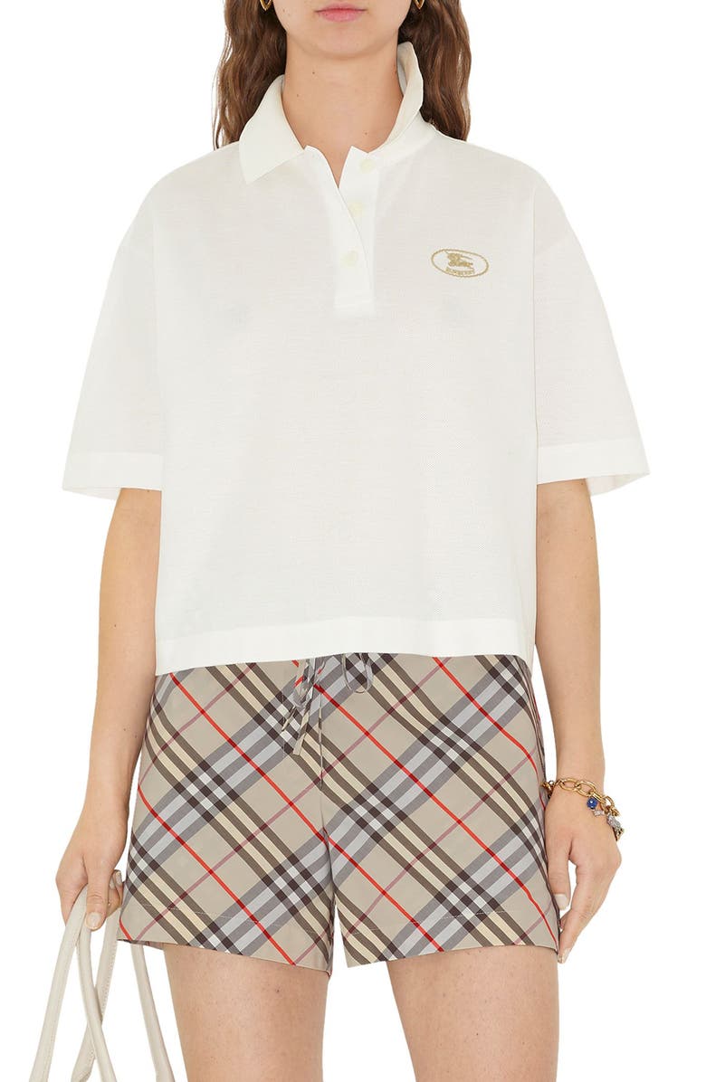 Burberry EKD Stamp Crop Cotton Piqué Polo, Main, color, 