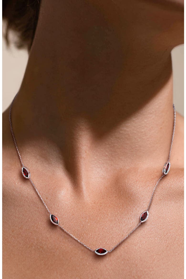 Sterling Silver Amethyst & Diamond Station Necklace, Alternate, color, RED