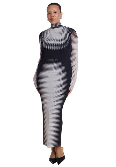 Printed Stretch Mesh Maxi Dress (plus)