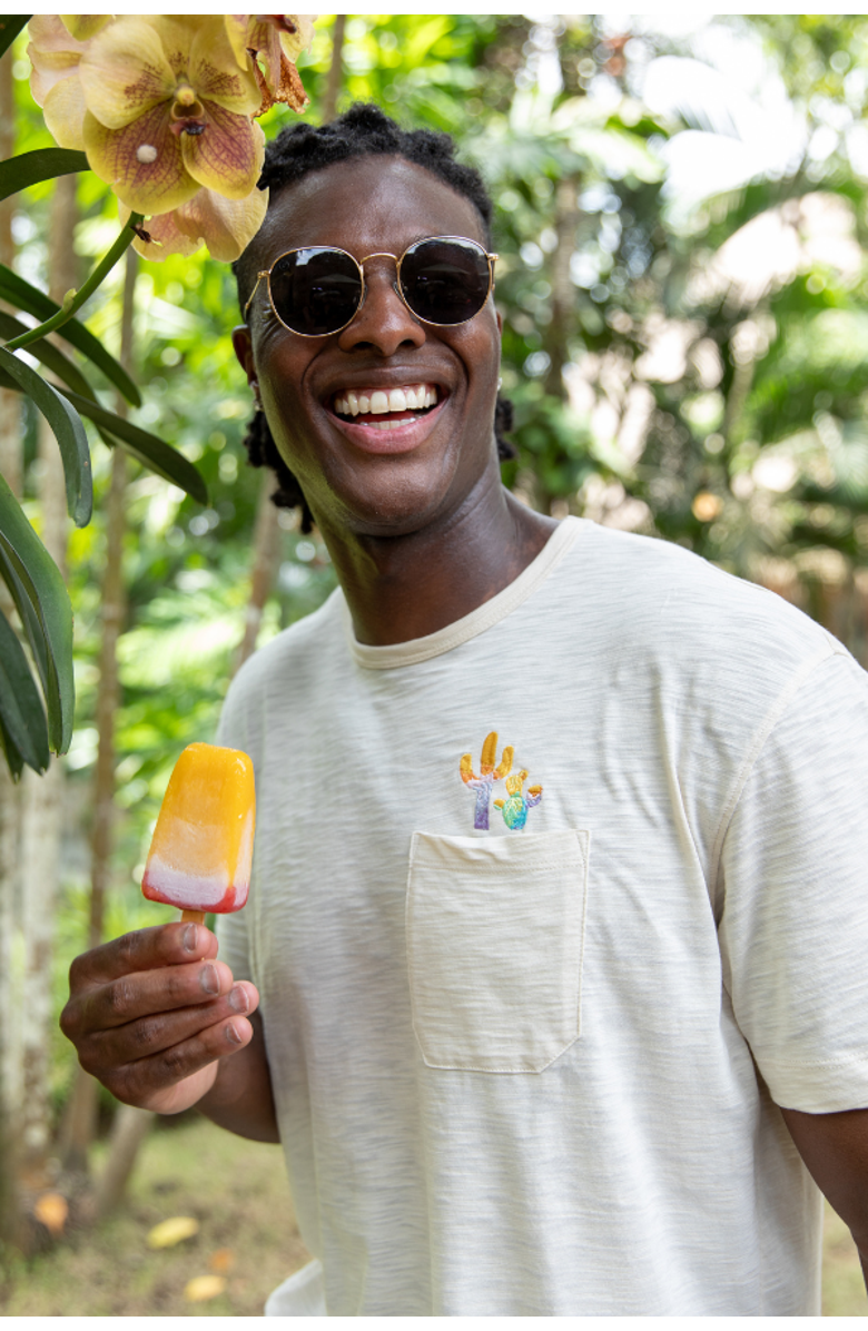 Baja Llama Colorful Cactus - Slub Pima Pocket Tee, Alternate, color, Cream