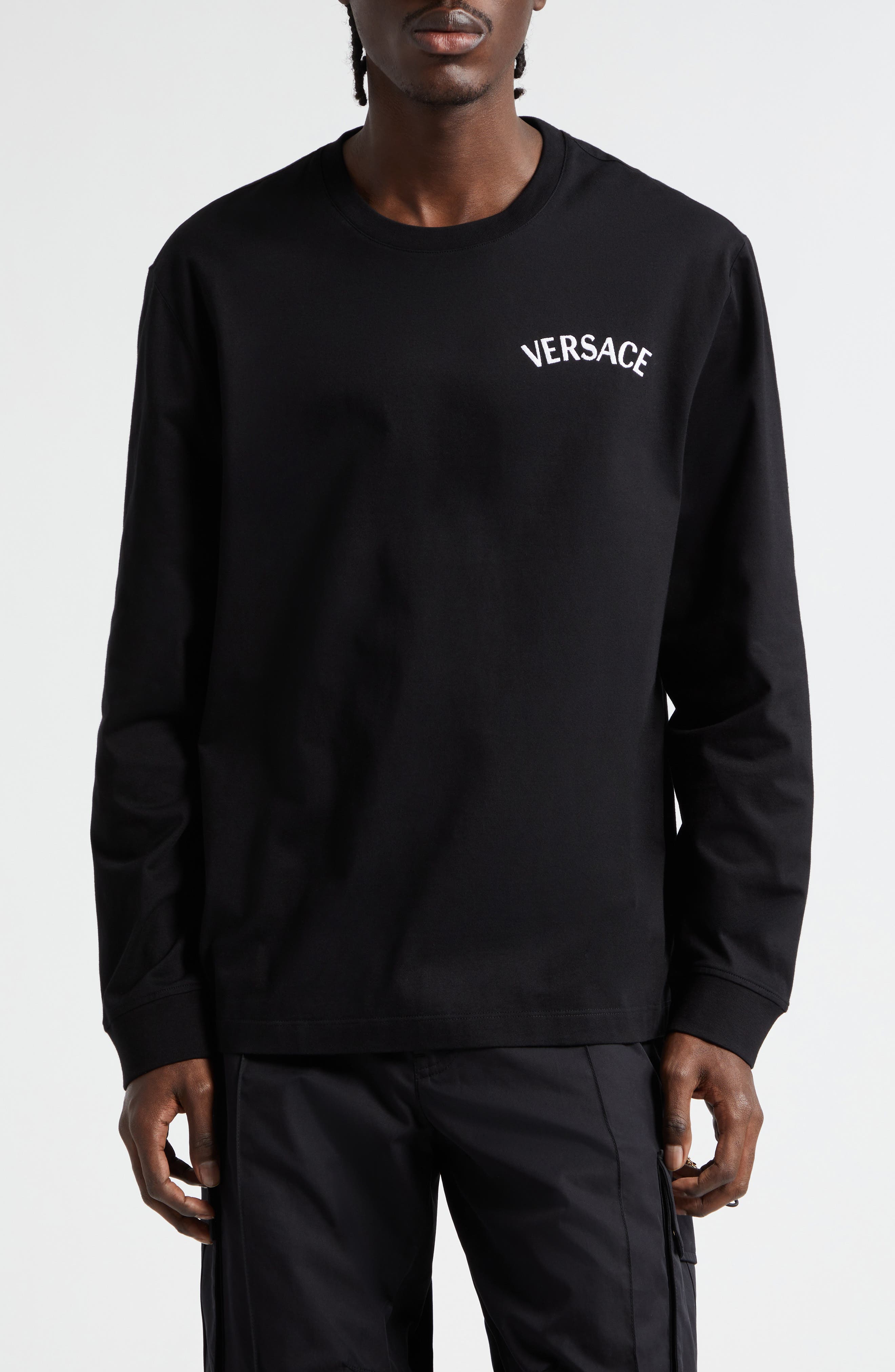 Versace Milano Stamp Embroidered Cotton T-Shirt