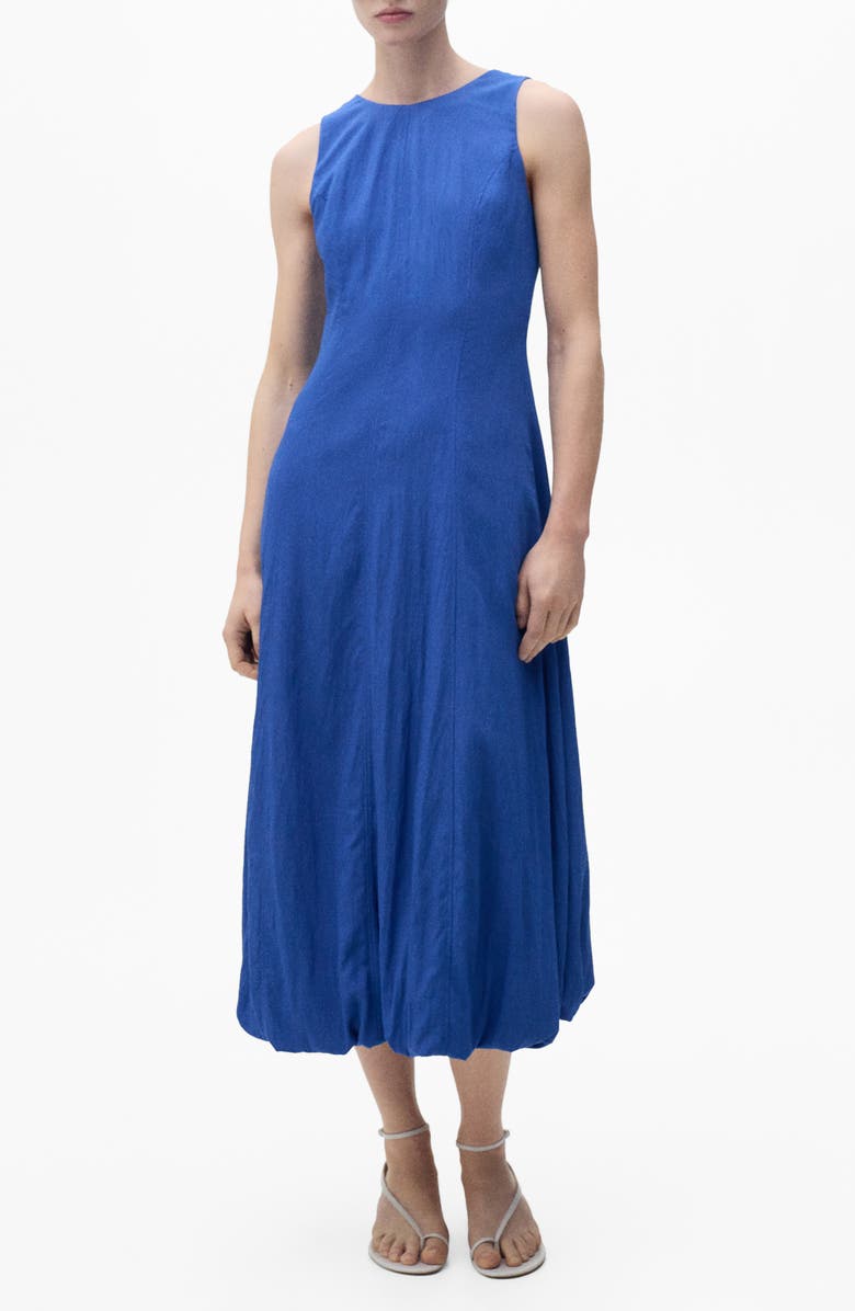 MANGO Sleeveless Bubble Hem Midi Dress, Main, color, Blue