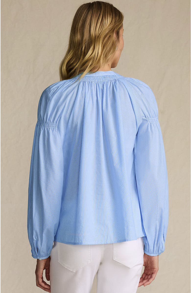 Lands' End Cotton Voile Long Sleeve Raglan Smocked Top, Alternate, color, Crisp Blue/White Pinstripe