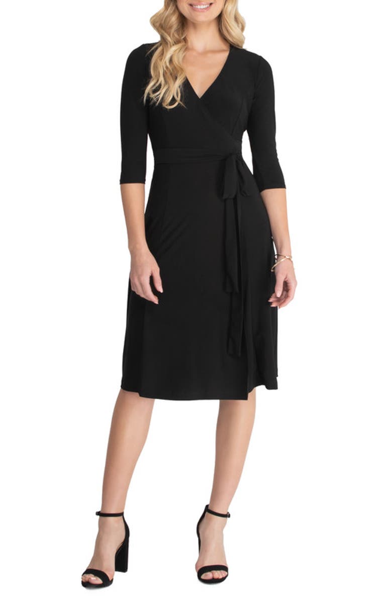 Kiyonna Essential Midi Wrap Dress, Main, color, Black Noir