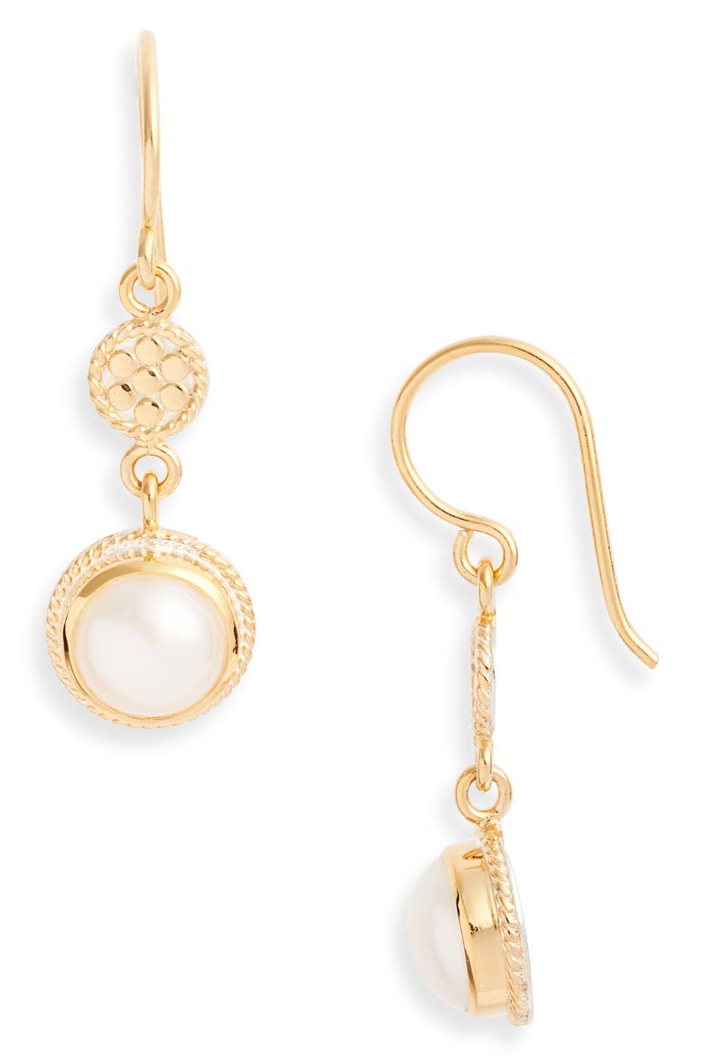 Genuine Pearl Double Drop Earrings (Nordstrom Exclusive), Main, color, GOLD/ PEARL