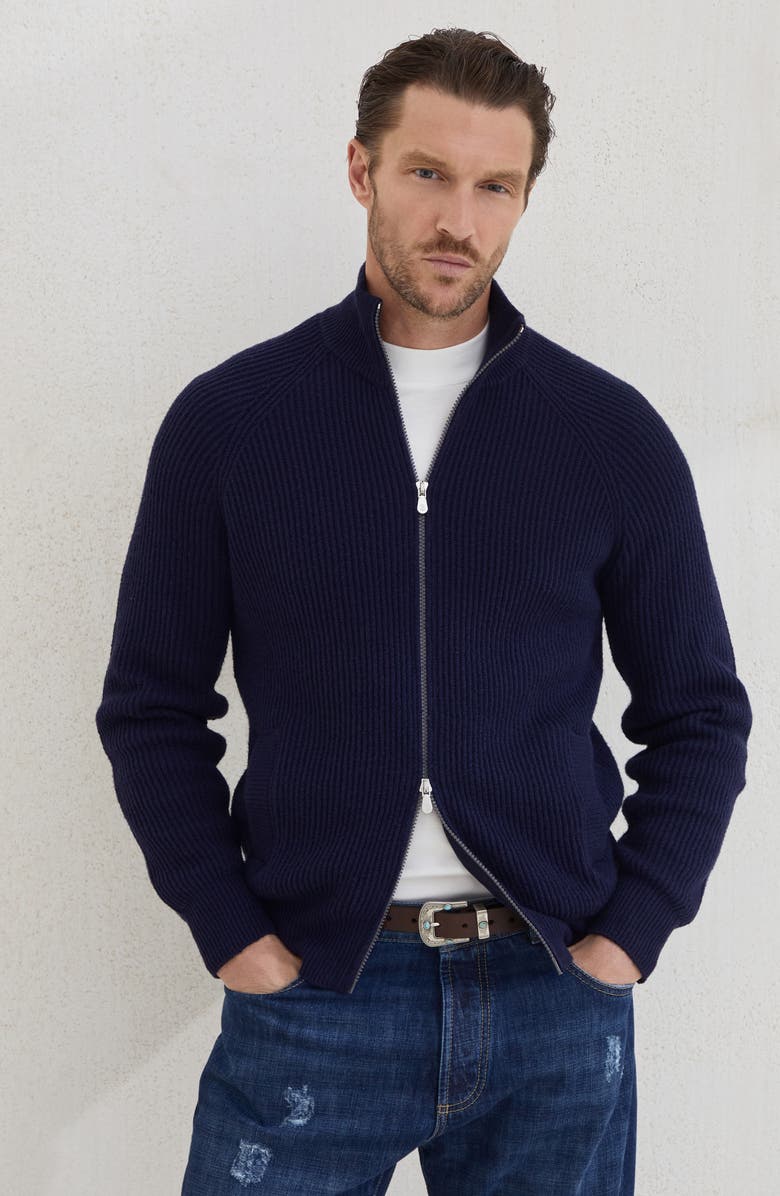 Brunello Cucinelli Zip-front cardigan, Alternate, color, Navy Blue