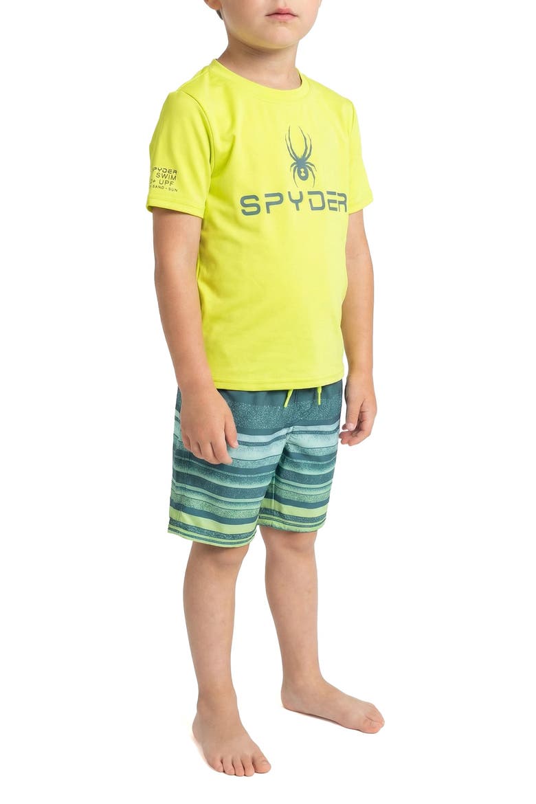 Kids' Rashguard Top & Swim Trunks Set, Alternate, color, MALLARD GREEN