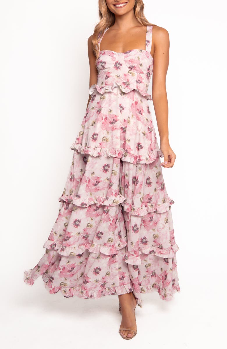 Petal & Pup Lillee Floral Ruffle Tiered Maxi Dress, Main, color, Pink Bloom