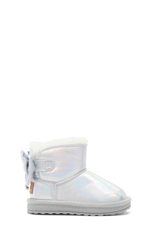 Doe A Dear Kids' Rhinestone Tassel Faux Fur Trim Boot In Silver