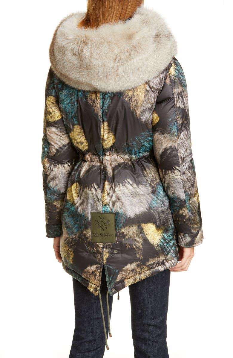 Mr & Mrs Italy Fur Print Down Puffer Coat with Removable Genuine Fox Fur Trim, Alternate, color, 
