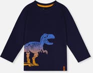 Deux par Deux Long Sleeve Organic Cotton Dino Crew Neck T-Shirt