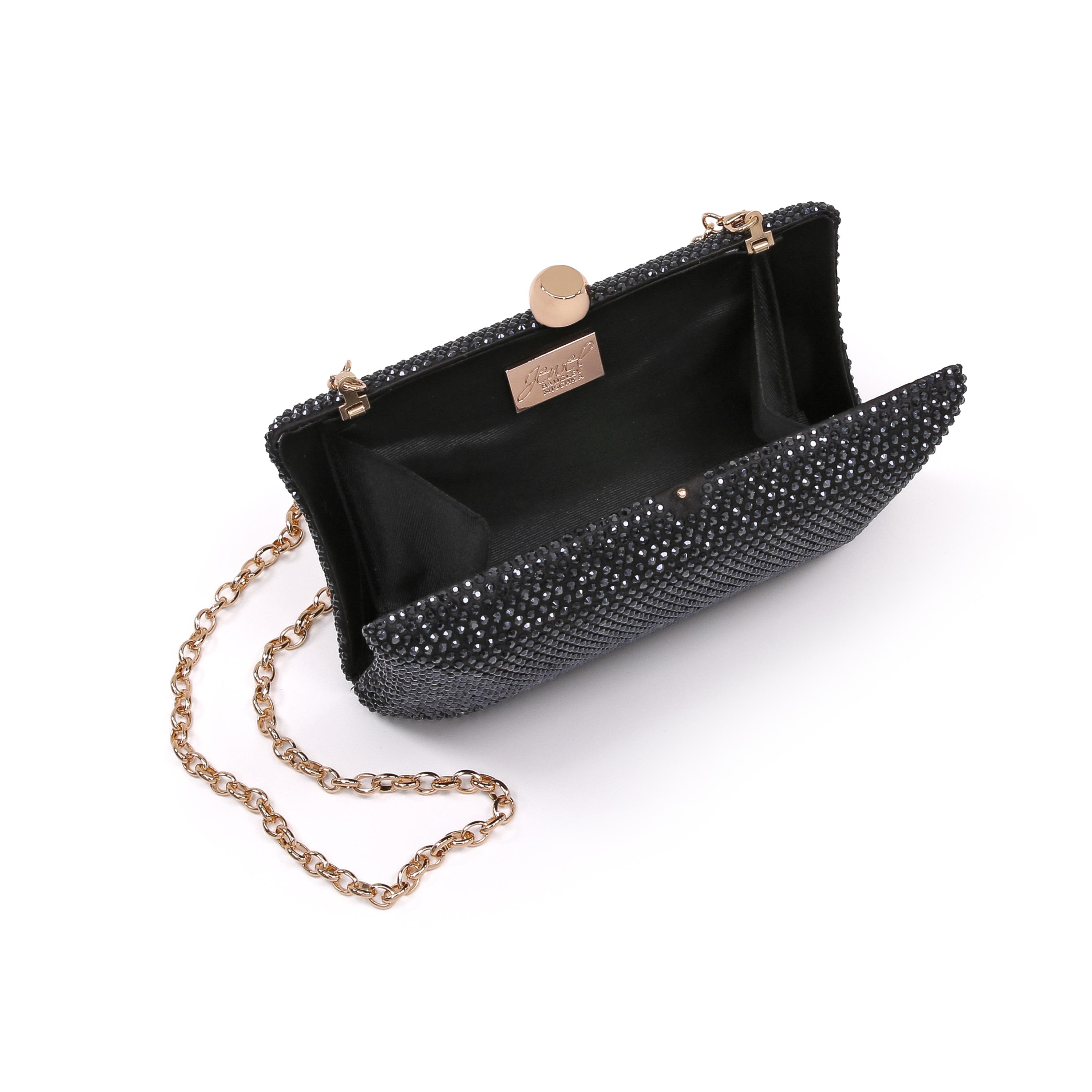 Nia Fully Crystal Beveled Minaudiere, Alternate, color, Black