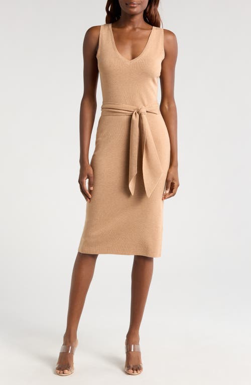 Shop Wayf Martini Sweater Dress With Scarf In Camel
