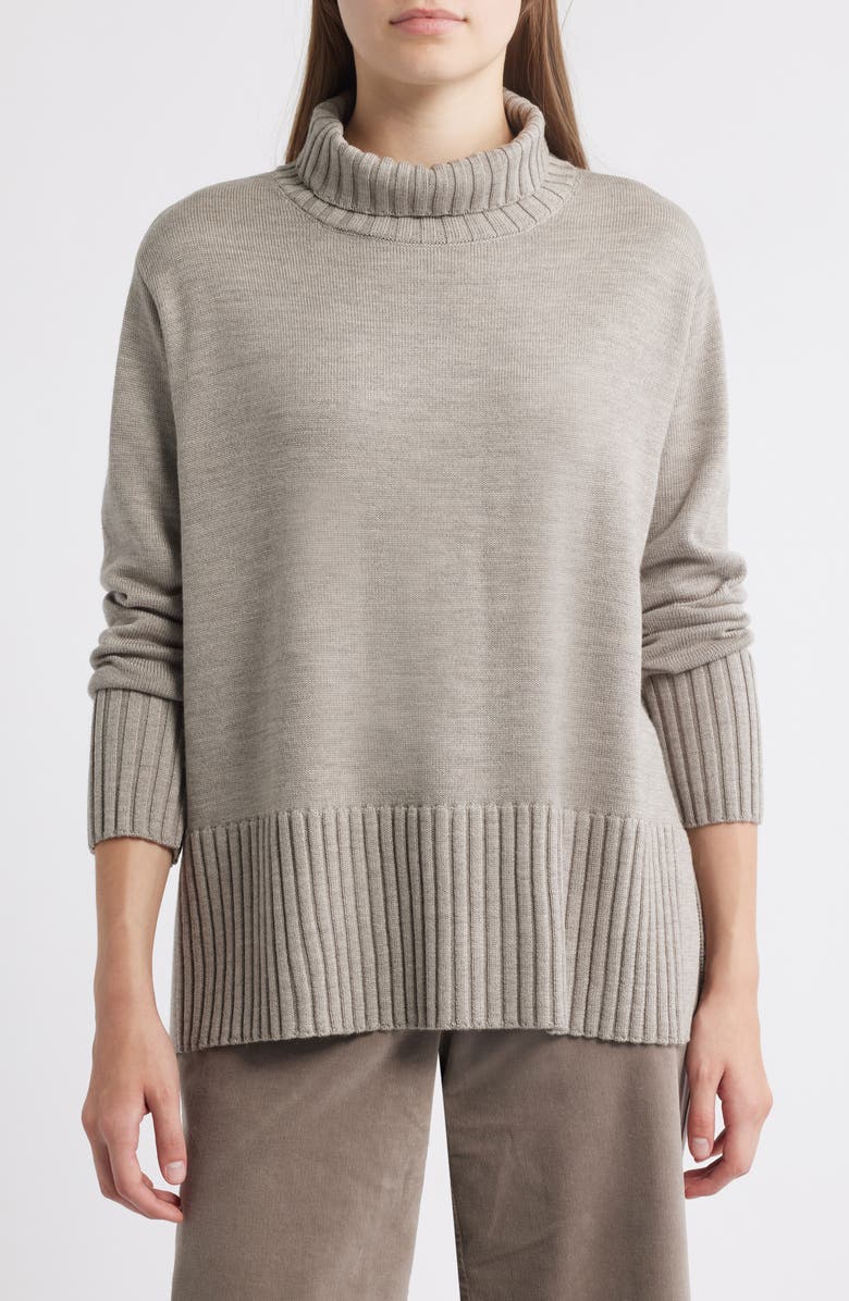 Eileen Fisher Turtleneck Merino Wool Sweater, Main, color, Dove