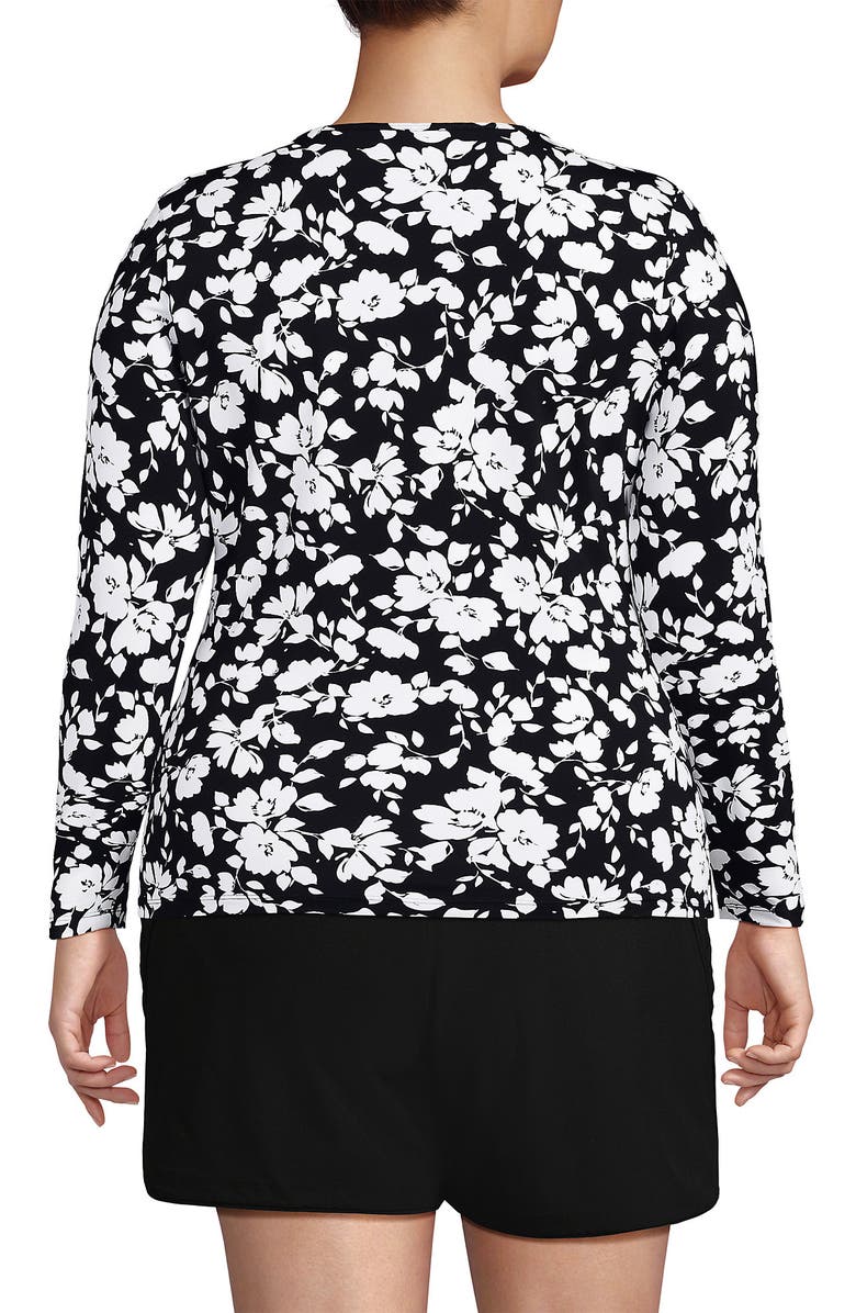 Lands' End Plus Size Long Sleeve Relaxed UPF 50 Rash Guard, Alternate, color, Black Blossom Floral