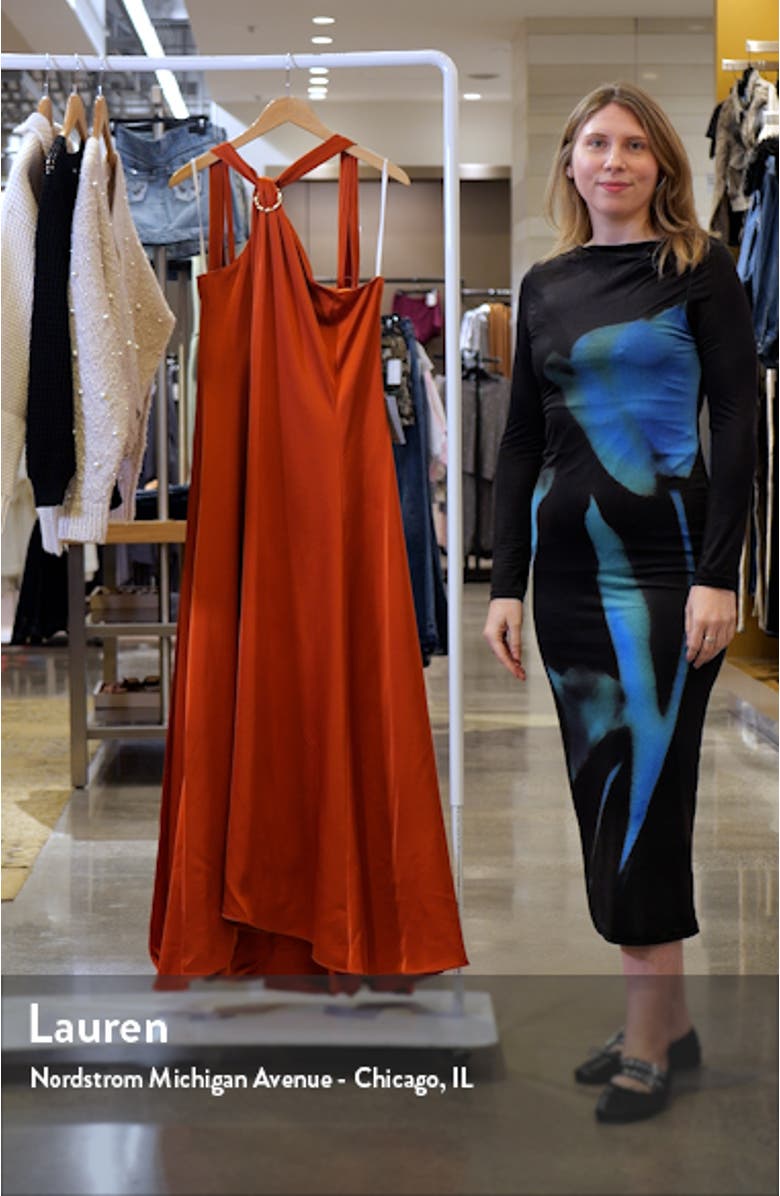 Genevieve Satin Asymmetric Halter Gown, sales video thumbnail