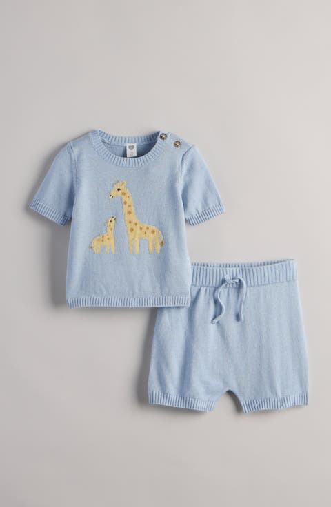 Motif Short Sleeve Cotton Blend Sweater & Shorts Set (Baby)