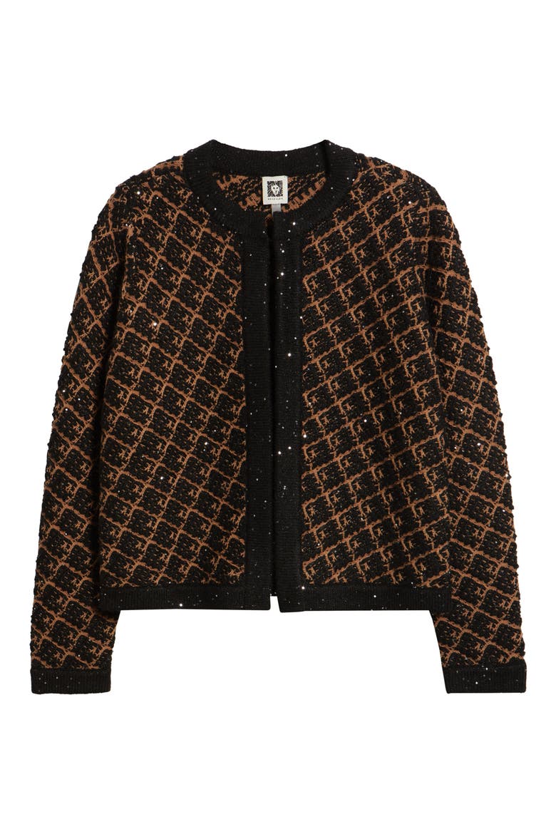 Kissing Plaid Sequin Cardigan, Alternate, color, ANNE BLACK/ VICUNA