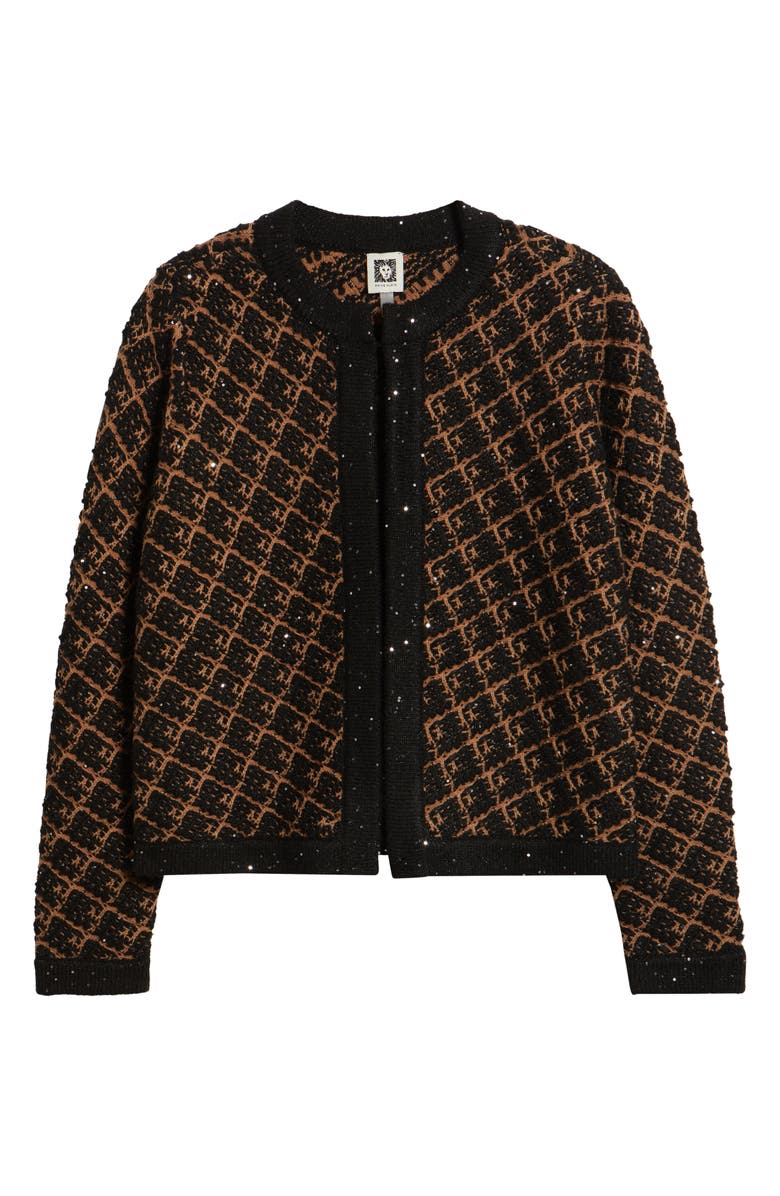 Anne Klein Kissing Plaid Sequin Cardigan, Alternate, color, Anne Black/ Vicuna